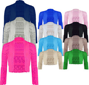 Womens Crochet Knitted Long Sleeve Shrug Ladies Cardigan Bolero Top Plus S-L