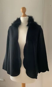 True Original Vintage Evening Jacket Black Crepe with Marabou Trim 1930s? - Picture 1 of 11