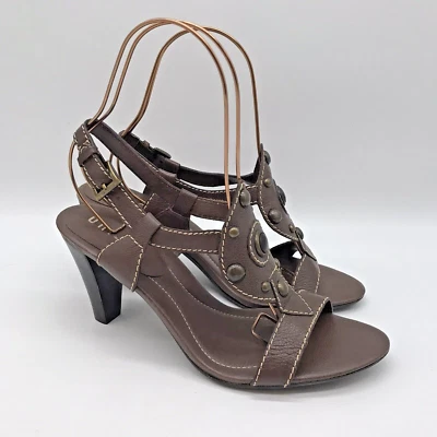 UNISA Lavish Brown Leather Slingback Sandals Women's 9.5B Studded 3.5” Heels - Image 1 of 4