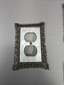 M.C. Co. 3025 Ornate Brass Faux Mother of Pearl MCM Metal Power Outlet Cover - Picture 1 of 5