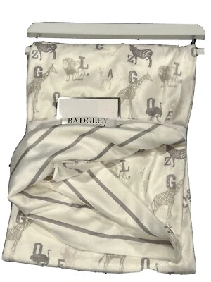 Nueva Manta Bebé Badgley Mischka ABC Safari Animales Marfil Gris Rayas Reversibles Foto 1 de 4