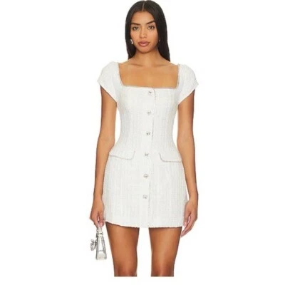 Vestido de tweed blanco Sau Lee Annabelle manga gorra talla 8 $365 nuevo sin etiquetas Foto 1 de 4
