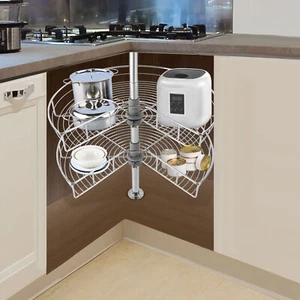 Estante organizador de esquina de gabinete base de cocina Lazy Susan de 2 estantes cromado para riñones de 24" - Imagen 1 de 11