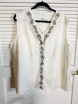 Camiseta sin mangas CATO mujer talla 22/24 beige cuello en V mezcla de lino bordado nueva con etiquetas Foto 1 de 4