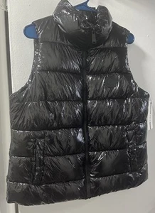 NEW wTag-DKNY Black Patent Puffer Vest Large - Picture 1 of 9