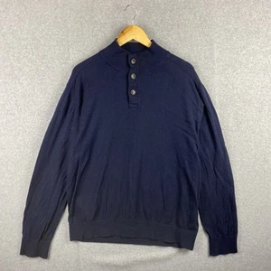 Tommy Hilfiger Knitted Jumper Mens XL Blue Henley Long Sleeve Cotton Modal Blend - Picture 1 of 10