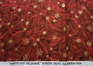 GORGEOUS Woodland Splendor Quilting Fabric Christmas Holiday Red Poinsettia Gold - Picture 1 of 3