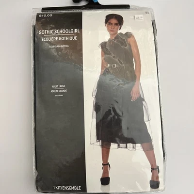 Gothic Schoolgirl Adult Size Large Costume Dress Wednesday Addams Black New  - Image 1 of 4