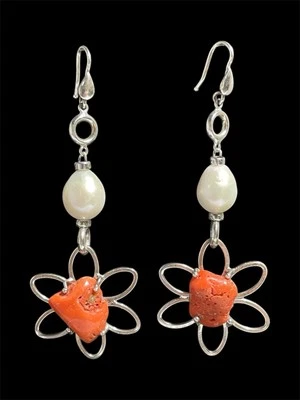 Orecchini pendenti in argento Corallo e perle - Immagine 1 di 4