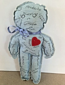 Handcrafted Over the Hill GAG Voodoo Type Doll Blue Red Heart No Pins Blue - Picture 1 of 2