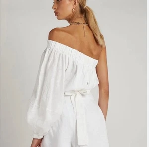 NWT DISSH 100% Linen One Shoulder Hana White Top blouse shirt long sleeve sz 6 - Picture 1 of 3