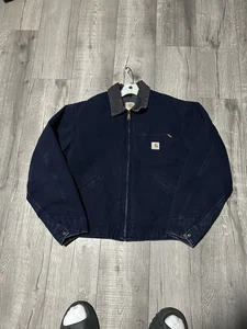 Vintage Carhartt Detroit J01 NVY Navy Jacket Size 44 Reg Blanket Lined Large J97 - Picture 1 of 7