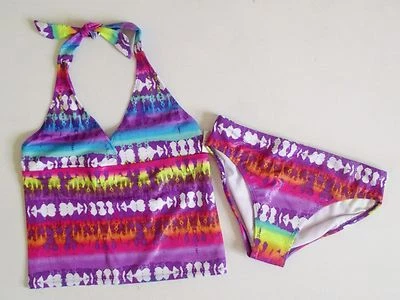 Niñas 8 10 12 14 1/2 + Plus Púrpura Rosa Naranja Azul Tribal Tankini Traje de Baño Natación Foto 1 de 3