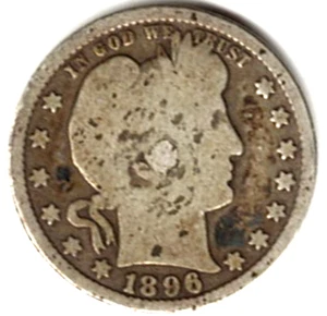 1896 BARBER QUARTER in GOOD + condition ~ SEE THE SCAN ~ FULL RIMS stksC0002 - Picture 1 of 5