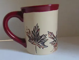 Tazza dei Stoneware Tan Fall Leaves Tan & Borgogna 16 oz nuova - Foto 1 di 5