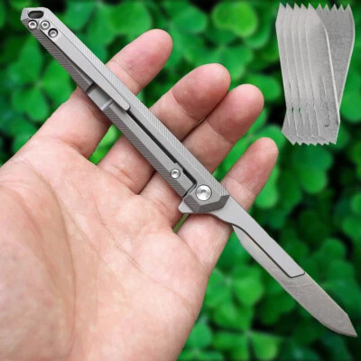 Big #60 Titanium Utility Knife Scalpel Blade Pocket Survival Camping Folding - Image 1 of 4