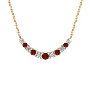 Lab Diamond Smile Pendant With Ruby 14K Yellow Gold 1 Carat Necklace for Women - Picture 1 of 6