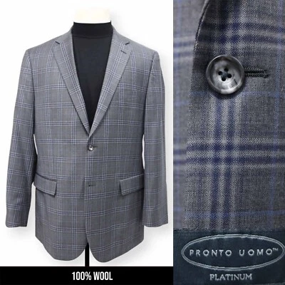 PRONTO UOMO PLATINUM mens gray windowpane sport coat suit jacket blazer 44 L - Image 1 of 4