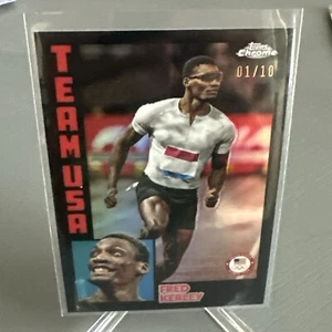 2024 Topps Chrome Olympic #1/10 Fred Kerley Black Refractor USA Track & Field - Picture 1 of 2