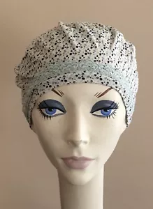 NWT! IMAGA Designer BERET Sleep Cap • Cotton Blend Knit• Lace Trim GREEN & Blue - Picture 1 of 5