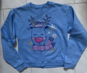 Reindeer Holiday Sweatshirt Hanes Little Girls Size S Blue - Picture 1 of 3