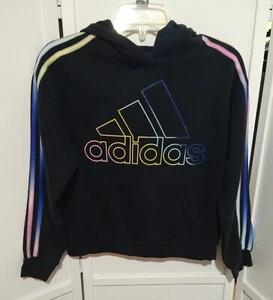 Pre Owned Adidas Girls 14 Large Hoodies Black Rainbow Logo Sweatshirt 🌈🌈🌈🌈🌈 - Picture 1 of 5