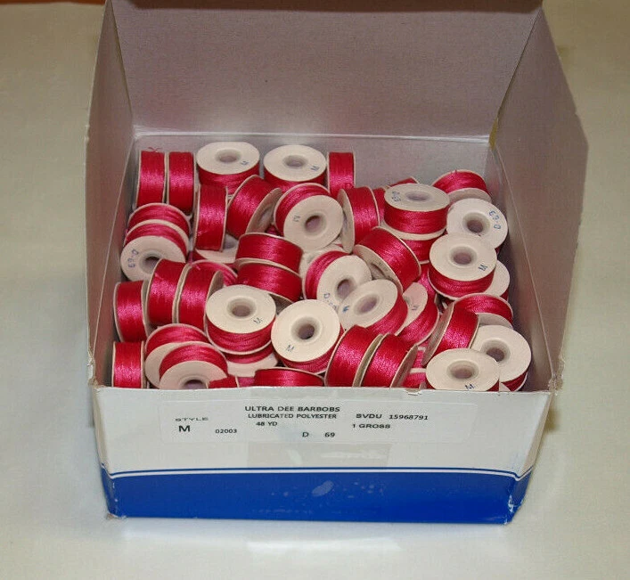 polyester Prewound Bobbins 1 gross 144 pcs style M size 69 Nylon color hot pink - Image 1 of 1