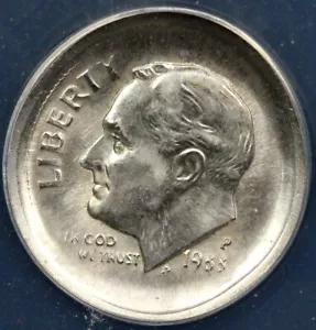 1988-P 10c Tilted Partial Collar Roosevelt Dime ANACS MS 63 *Error Coin* - Picture 1 of 5