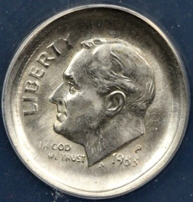 1988-P 10c Tilted Partial Collar Roosevelt Dime ANACS MS 63 *Error Coin* - Image 1 of 4