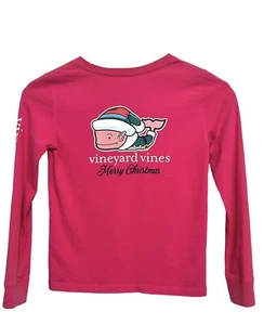 NWOT RARE Vineyard Vines T-Shirt Girls Long Sleeve Christmas Pocket Crew Pink XS - Picture 1 of 7