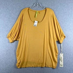 Green Dragon Womens XL Soft Top Round Neck Short Sleeve Yellow Tunic NWT - Picture 1 of 14