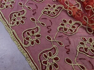 Rot Gold Multicolor Pailletten Stickerei Spitze Stoff 50" Breite Meterware - Bild 1 von 5