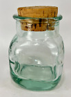 Clear Hand Blown Glass Green Hue Jar Cork Lid Thick Storage Container Farmhouse
