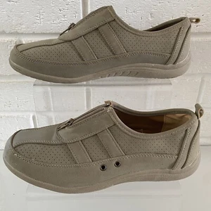 Ladies Flats Shoes 7 Light Khaki CUSHION WALK Bnwot Zip Fasteners Comfort - Picture 1 of 6