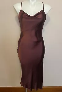 NEW Asos Drape Neck High Shine Satin Burgundy Red Midi Slit Slip Dress 0 NWT - Picture 1 of 5