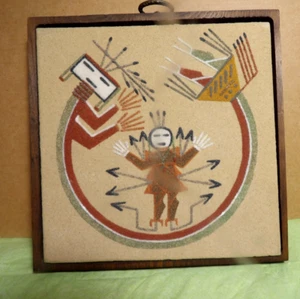 VINTAGE 1977 Native American Navajo Healing Indian Sand Painting 6 1/2" x 6 1/2 - Picture 1 of 7