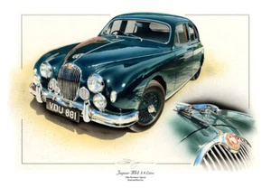 JAGUAR MK1 3,4 L MIKE HAWTHORN VDU 881 1957 NUEVA PINTURA IMPRESIÓN ARTE CHRIS DUGAN - Imagen 1 de 2