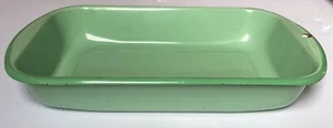 Vintage 9” x 13” Enamelware Baking Pan Green w/Green Trim Farmhouse Decor ~RARE - Picture 1 of 13