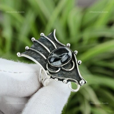 Anel de várias pedras de cobre preto natural turquesa tamanho 9 prata 925 para meninas - Imagem 1 de 4