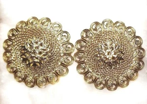 Vintage Monett Victorian Rose Gold Tone Clip On Earrings Estate - Picture 1 of 3