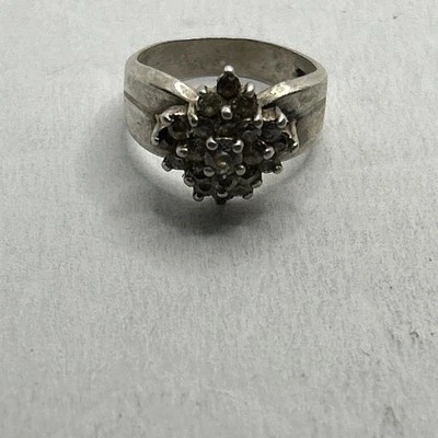 Vintage Sterling Silver Round  C Z Cluster Ring Size 7, 925 - Image 1 of 4