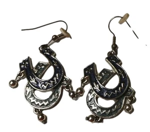 Edgar Berebi Southwest Enamel Horseshoes With Ball Charms Dangle Earrings Signed - Picture 1 of 6