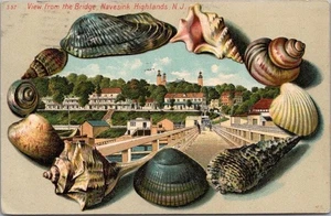 1908 NAVESINK HIGHLANDS Nueva Jersey SEASHELL BORDER postal vista desde el puente - Imagen 1 de 2