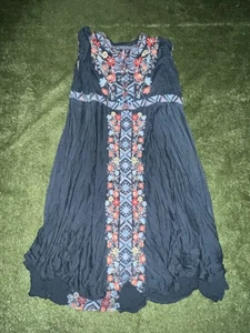 JOHNNY WAS BIYA Maxi Dress Grey Rayon Multicolor Embroidery Size 1X - Picture 1 of 5
