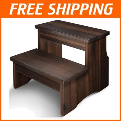 Elegant Wooden 2-Step Ladder, Supports 450lbs, Non-Slip Step - Image 1 of 4