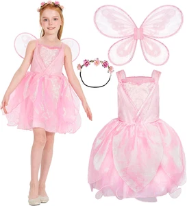Girls Fairy Costume, Princess Dress Wings Tutu Sequin Suit for Kids Halloween - Picture 1 of 12