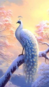 Animals Peacock Snow Scene Prints Painting Peacock Wall Art Printed On Canvas - Picture 1 of 8