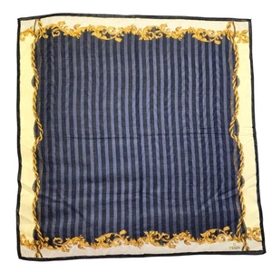 Vintage Fendi Silk Scarf 19"x19" Blue Gold Baroque Stripe Logo – Excellent - Picture 1 of 9