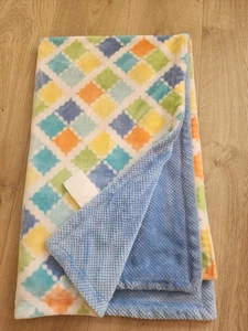 Little Miracles Square Diamond Babydecke blau weiß gelb orange grün Plüsch - Bild 1 von 3