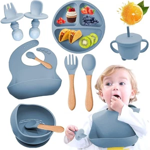 8Stück Silikon Baby Geschirrset Kindergeschirr Baby Teller Schüssel mit Saugnapf - Bild 1 von 14
